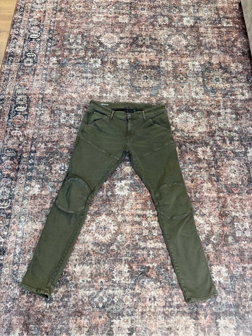 G-Star RAW Mens Jeans 38x32 5620 3D Zip Knee Skinny Olive Green Moto Biker